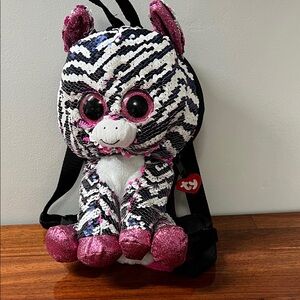 Ty Sequin Zebra Plush Backpack with Pink and Black